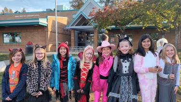 Halloween Students in Front of the School