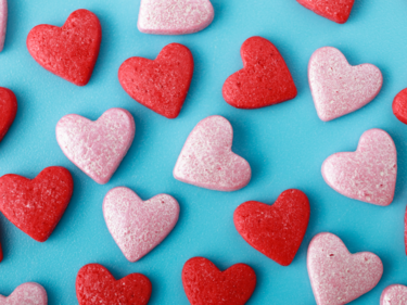 Pink and Red Hearts with Blue Background