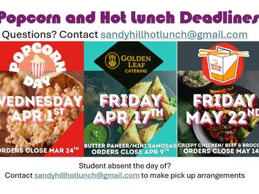 Popcorn and Hot Lunch Deadlines