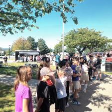 Students lining up for fries of poutine