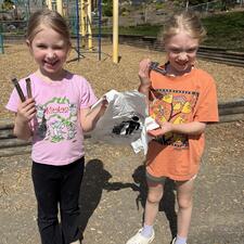 Students picking up garbage