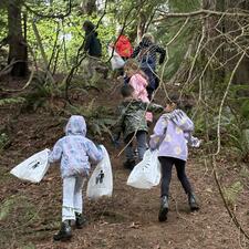 Students picking up garbage