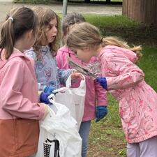 Students picking up garbage