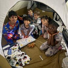 Students in Tent for Camping Day